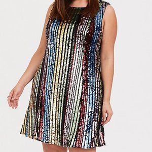 Torrid Rainbow Stripe Sequin Trapeze Dress